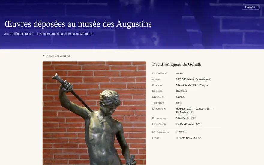 La fiche d’une peinture du musée des Augustins, avec sa photographie et ses métadonnées.