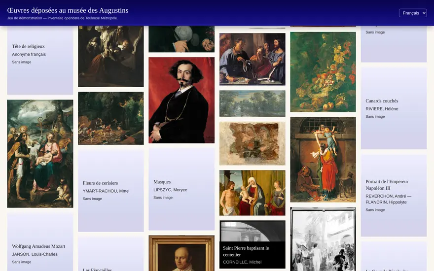 La collection toulousaine parcourue plus bas : les œuvres photographiées voisinent avec les fiches encore sans image.